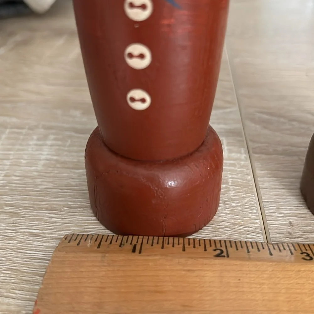 Primitive Wood Painted Americana Couple Set of Two Big Eyed Candle Holders